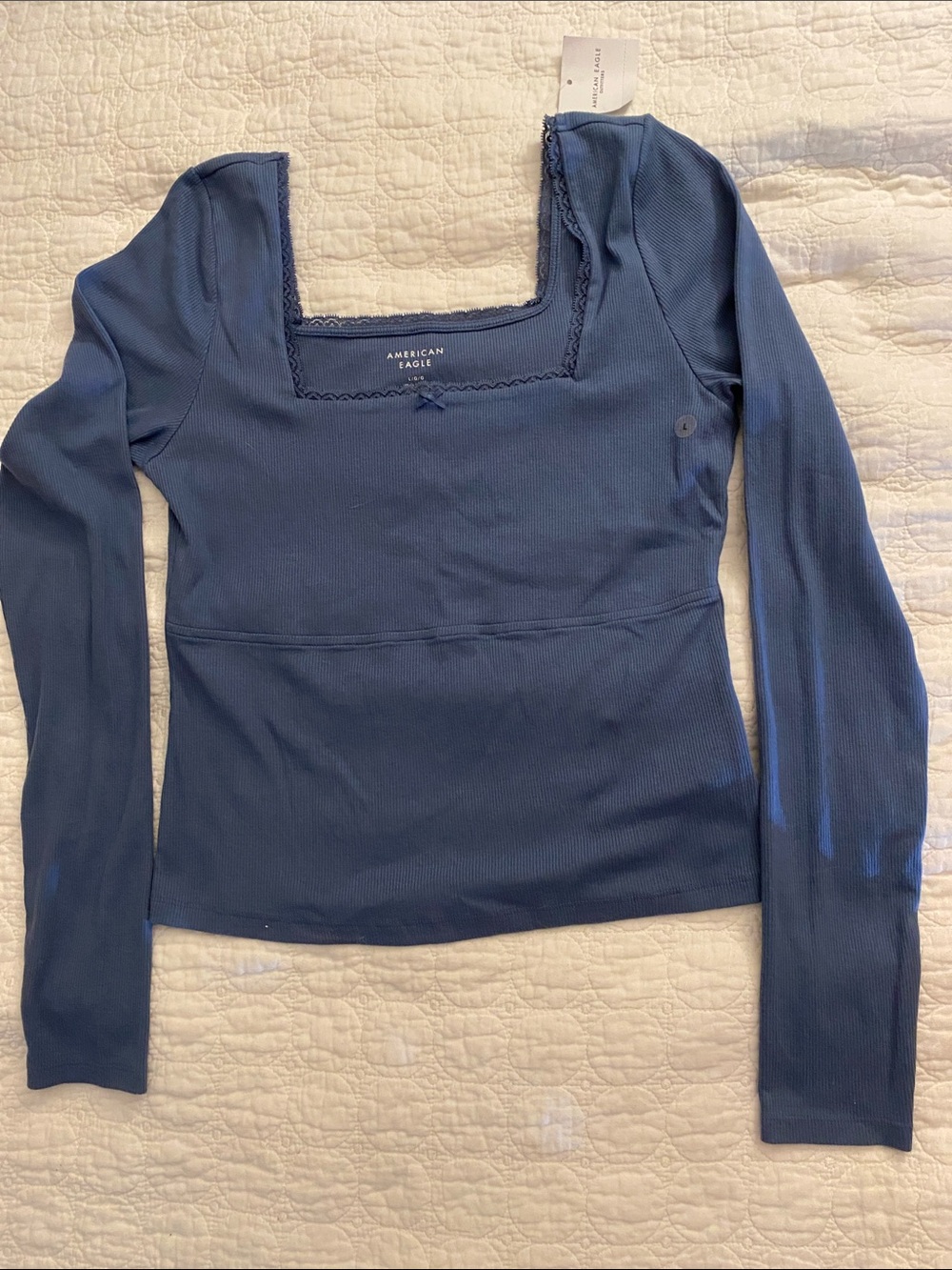 American Eagle Outfitters Dusty Blue Square Neck Long-Sleeve Top